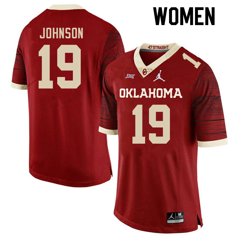 Women #19 Jacobe Johnson Oklahoma Sooners College Football Jerseys Stitched Sale-Retro